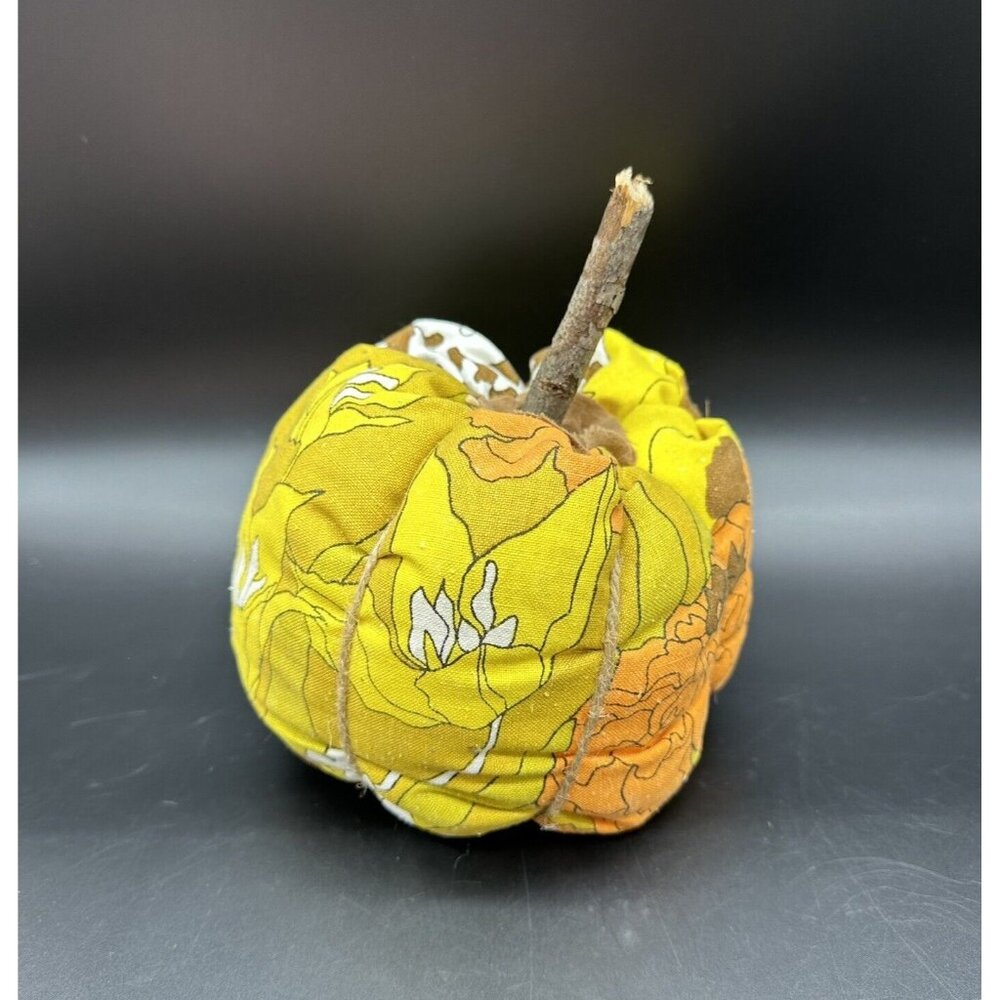 Handmade Retro Pumpkin Decor Flower Power Fabric Autumn Fall Folk Art Yellow